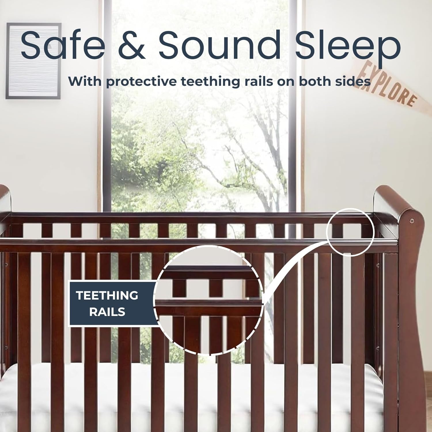 Baby Cot Bed Convertible Toddler Day Bed Adjustable Height w/o Mattress Brown