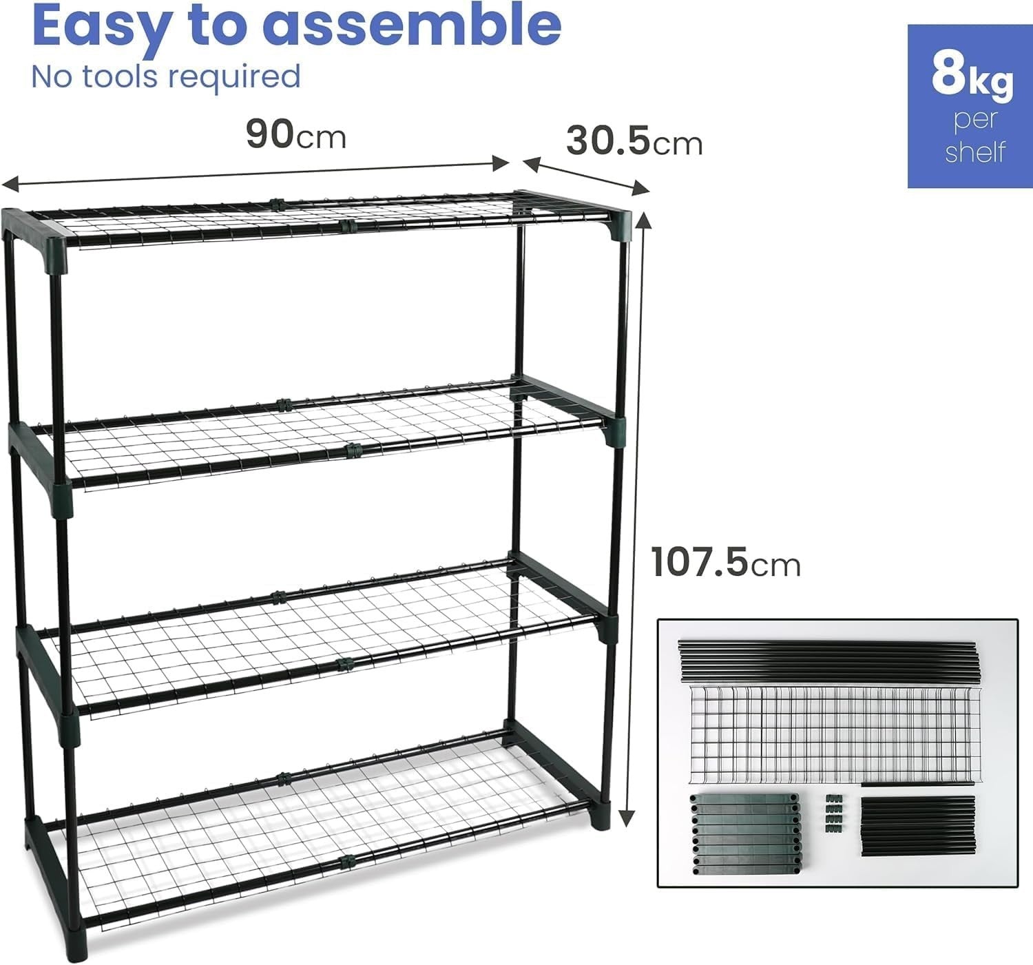 4 Tier Metal Plant Stand Indoor Outdoor Greenhouse Shelf 90x107x30cm