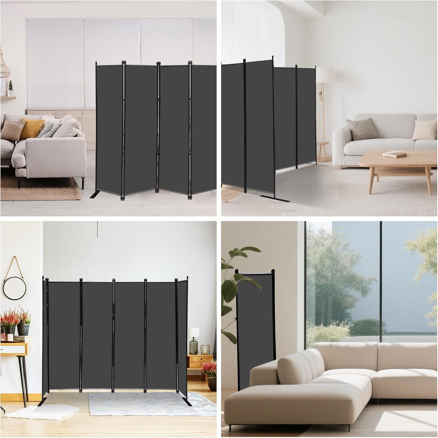 4 Panel Room Divider Screen Freestanding Privacy Partition 203x183cm Grey