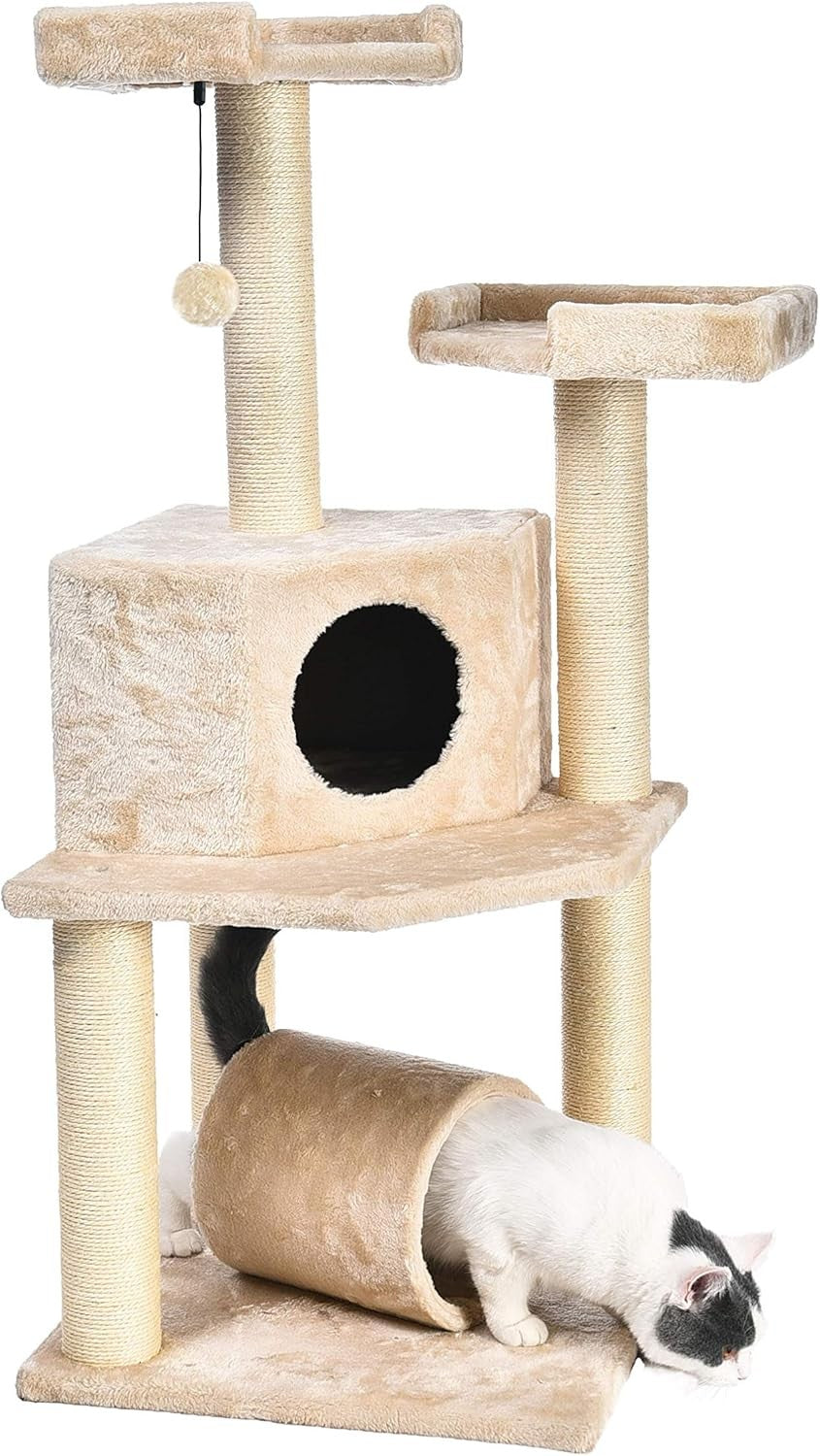 Large Cat Tree Tower with Tunnel Scratching Post 114cm Multi-Level Condo