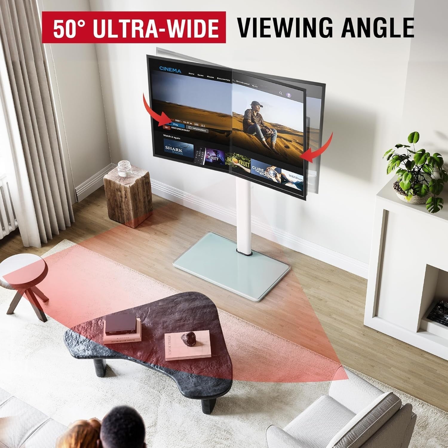 Adjustable TV Floor Stand 43-75" Swivel Tilt 1554mm Height Max 50kg Load