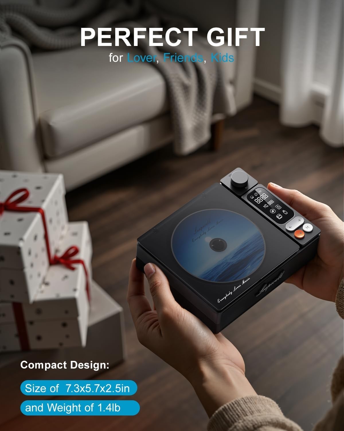 Portable CD Player Bluetooth Speakers Optical USB FM Radio Rechargeable
