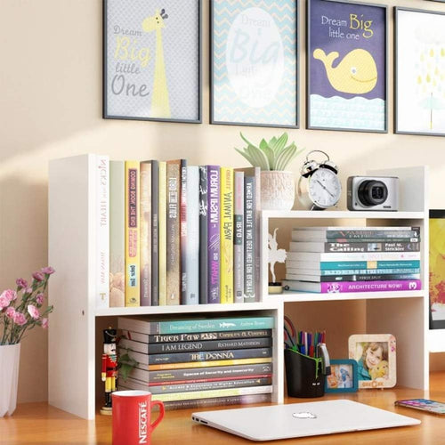 Expandable Desktop Bookshelf 3-Tier Adjustable Desk Organizer Storage Shelf
