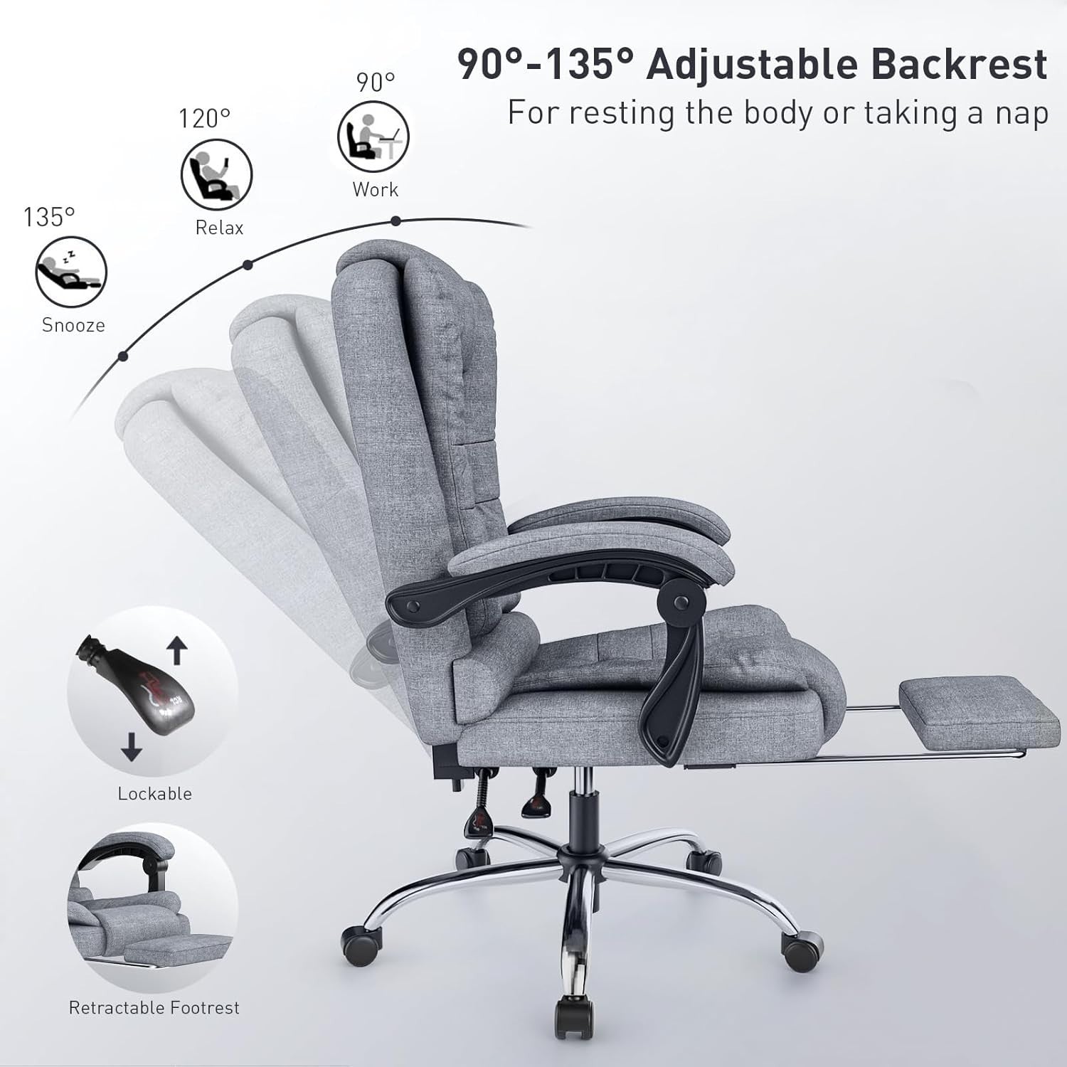 Title Ergonomic High Back Office Chair Fabric Reclining Desk Swivel Seat Grey