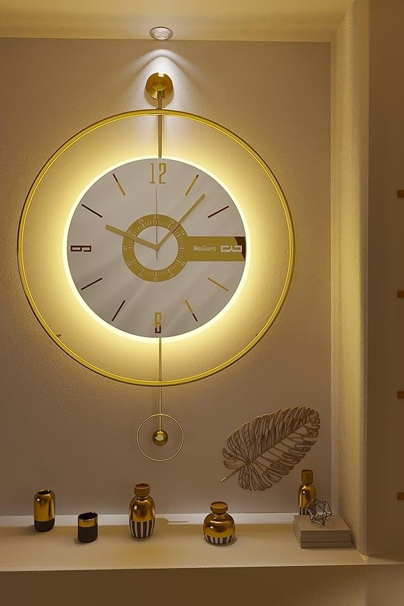 50cm Gold Silent Wall Clock Modern LED Halo Light Luxury Art Deco Design