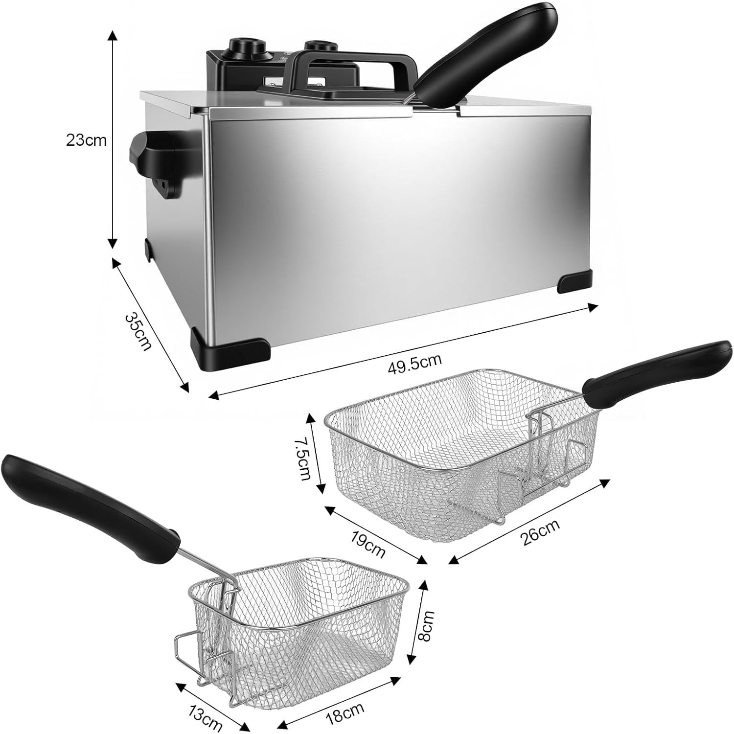 5L Deep Fat Fryer Stainless Steel 2000W Adjustable Temp Viewing Window