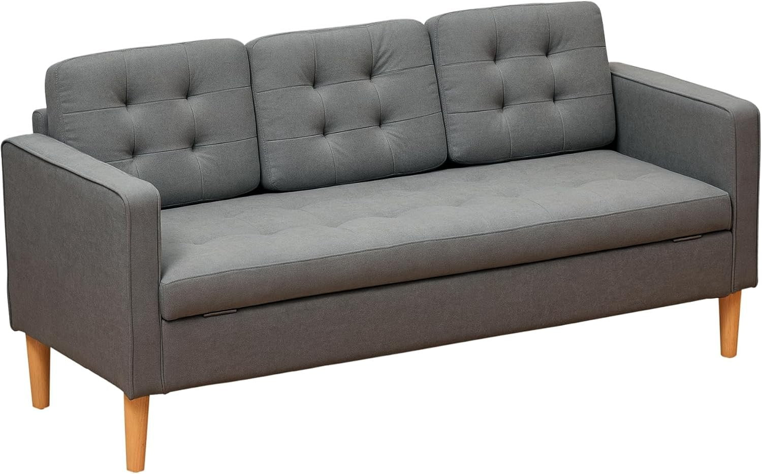 3 Seater Grey Sofa Bed Couch Modern Fabric Tufted with Storage Chest