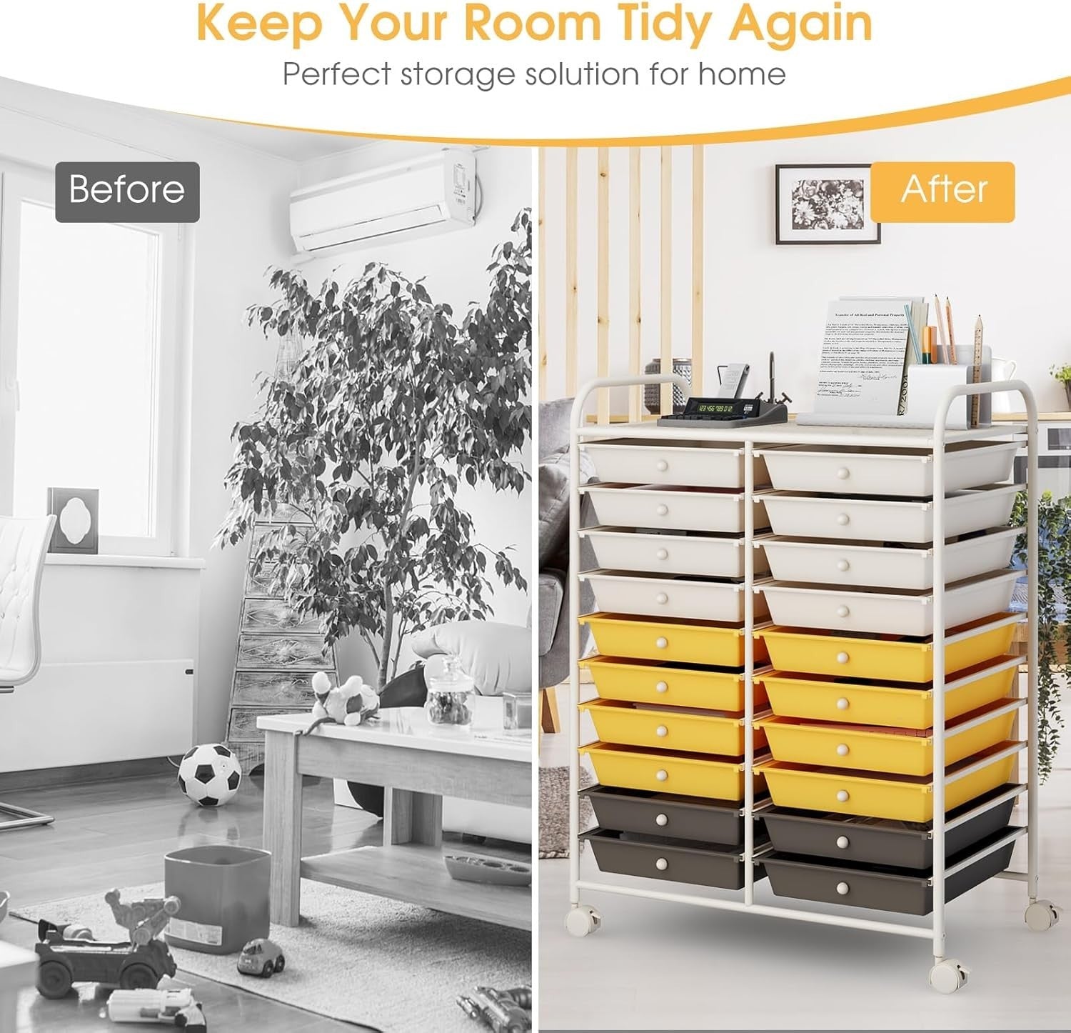 Yellow 20 Drawer Rolling Storage Cart Mobile Utility Organizer Trolley
