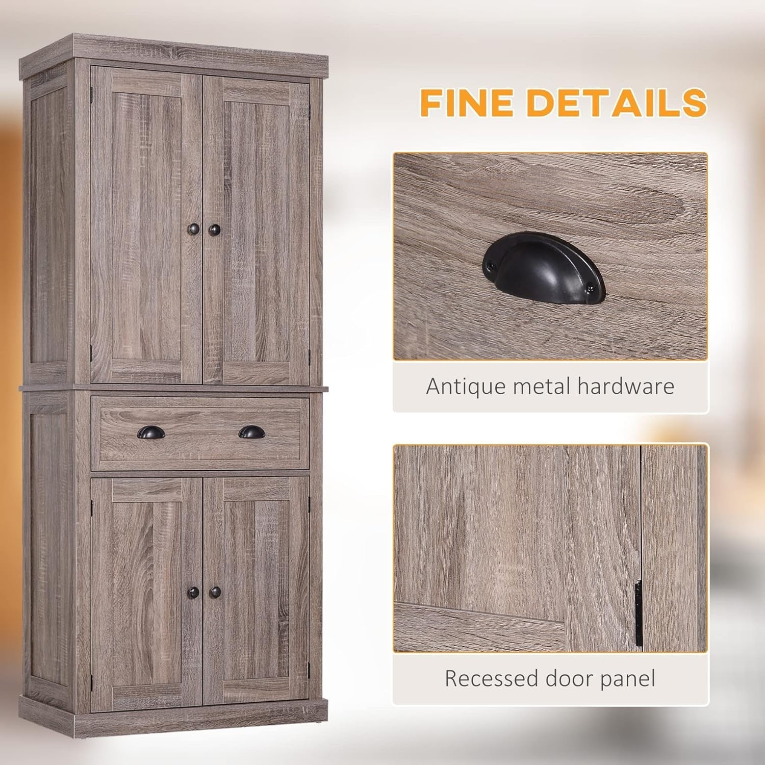 Dark Wood Tall Kitchen Cupboard 184cm Pantry Storage Cabinet Shelves