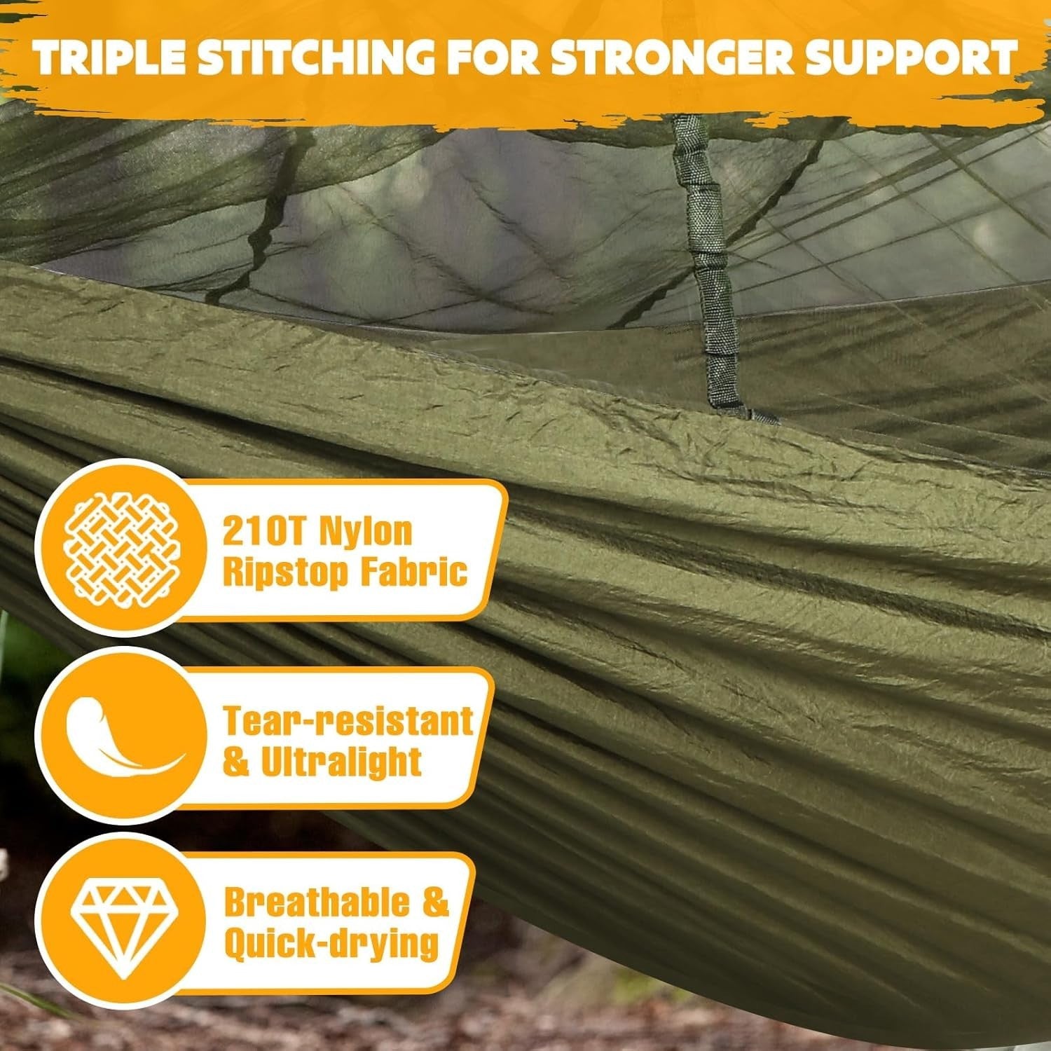 Camping Hammock with Mosquito Net 300kg Load Lightweight Parachute Nylon Outdoor