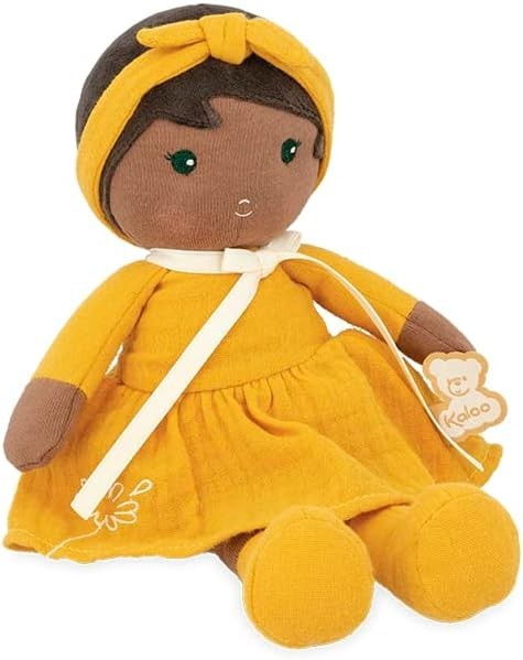 25cm Soft Fabric Rag Doll Yellow Dress Personalised Ribbon Newborn Gift Box