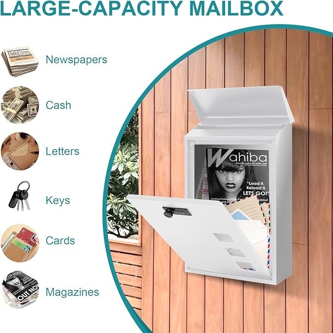 Wall Mounted Steel Mailbox Lockable Combination Weatherproof Post Box