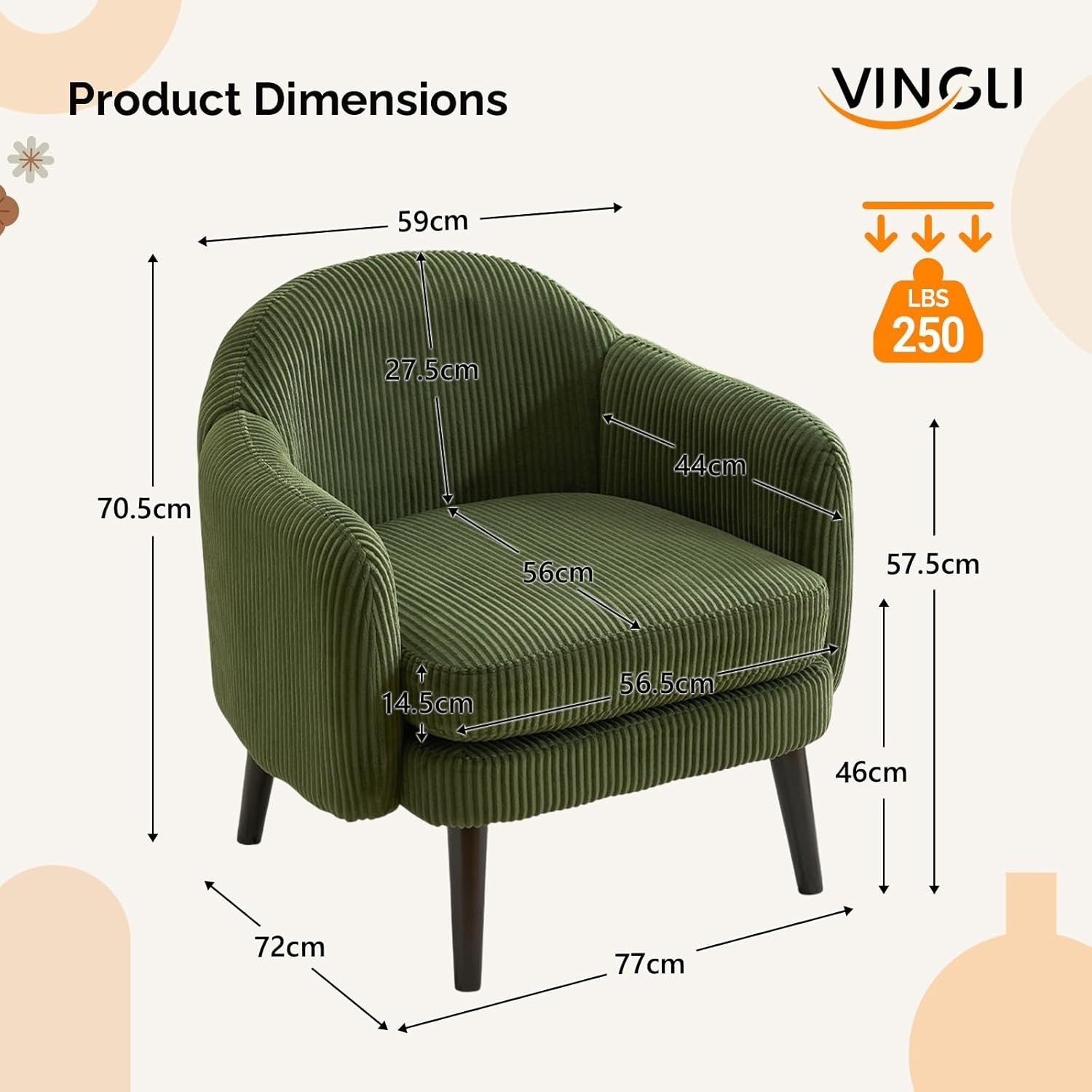Modern Corduroy Armchair Wide Accent Chair Dark Green Wood Legs