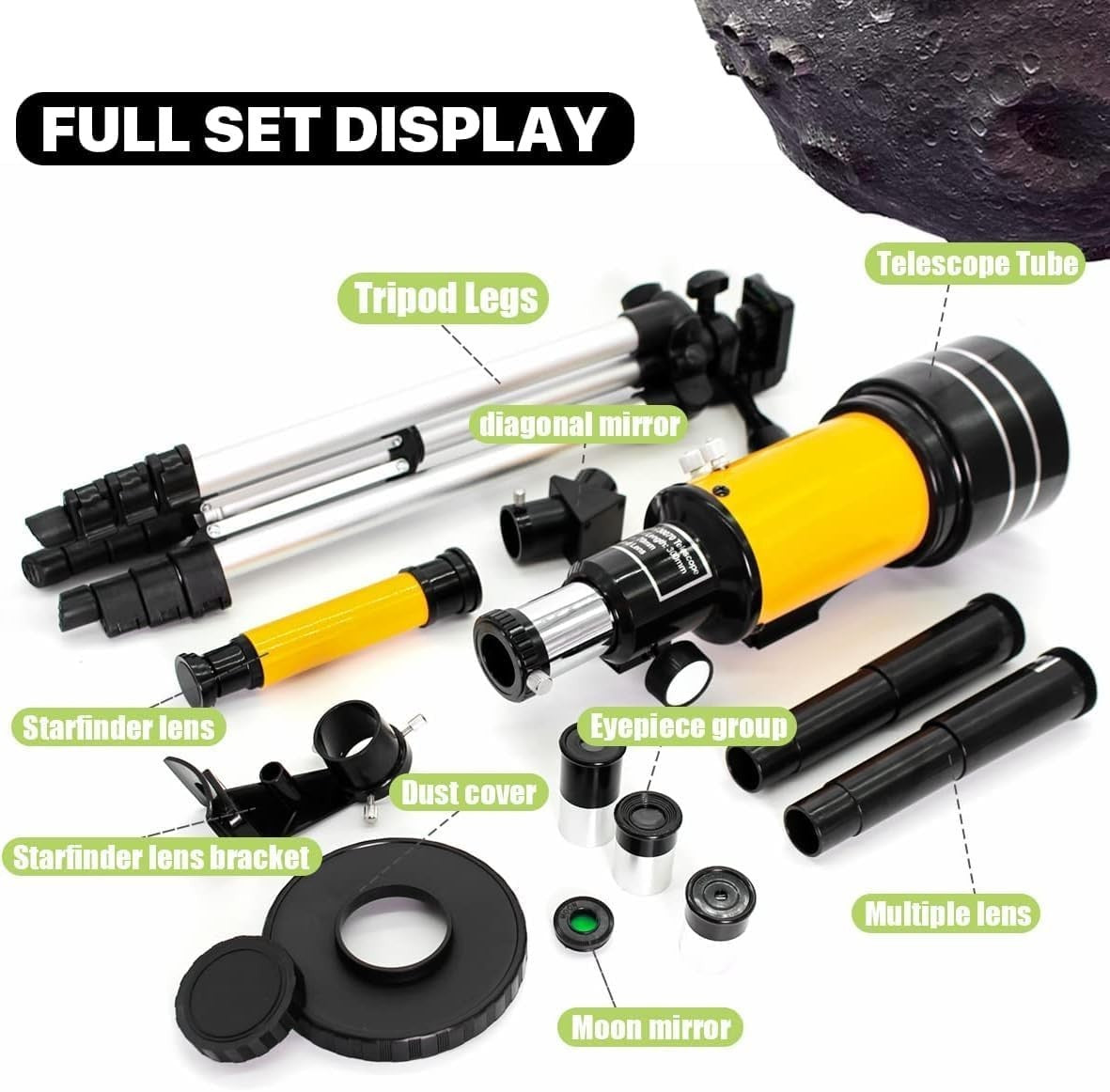 70mm Space Telescope 150x Magnification Kids Beginner Scope Tripod Yellow