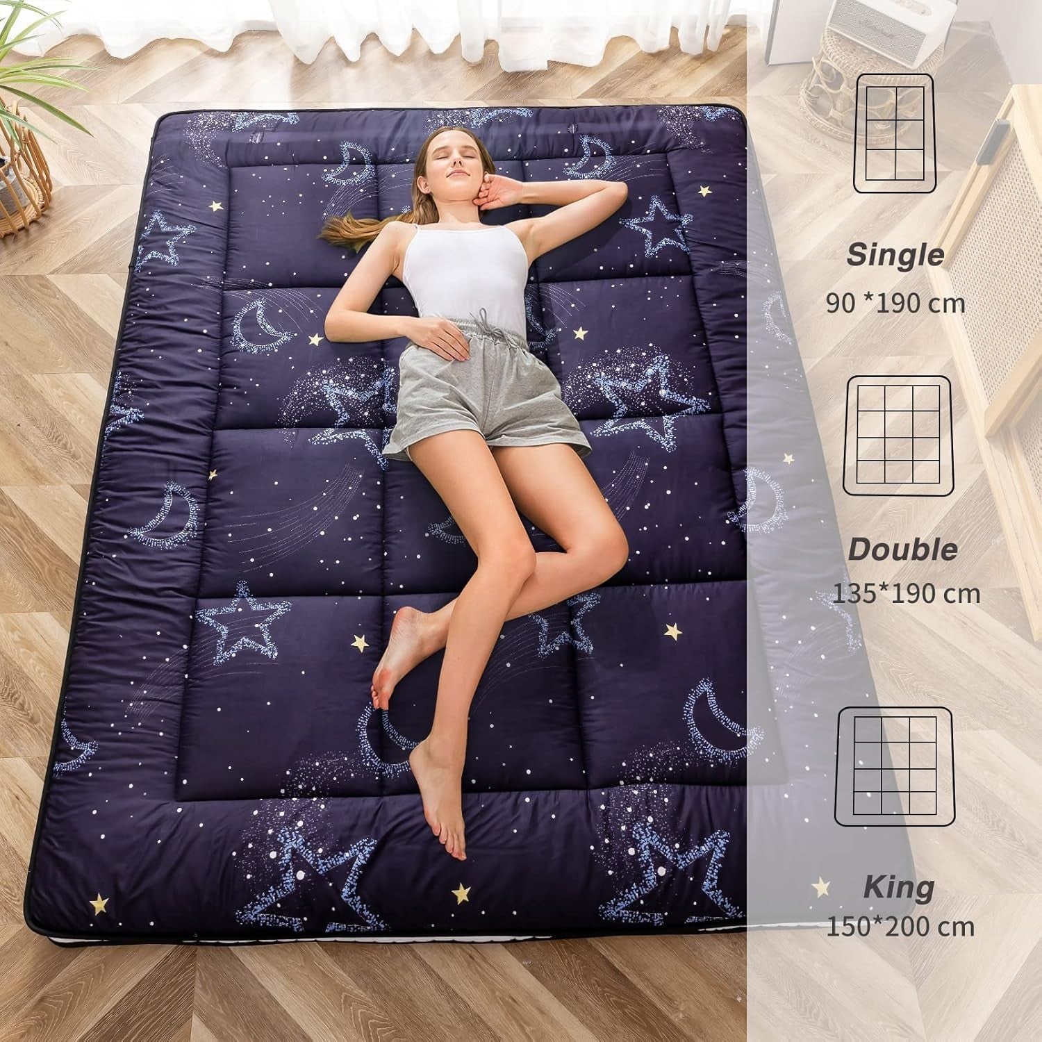Japanese Futon Mattress Thick Floor Bed Topper Plush Sleeping Pad Double Size