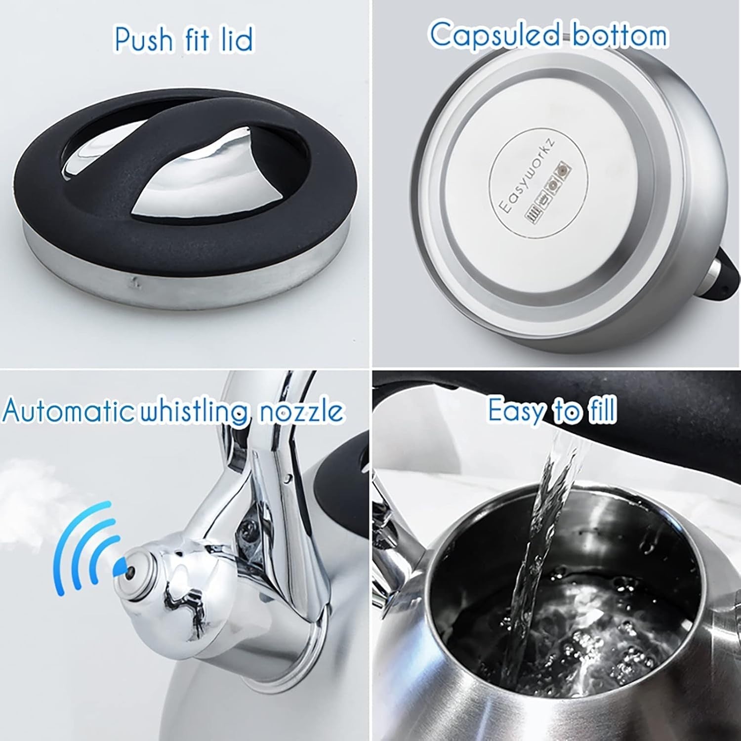 3L Stainless Steel Whistling Tea Kettle Stovetop Induction Safe Pot