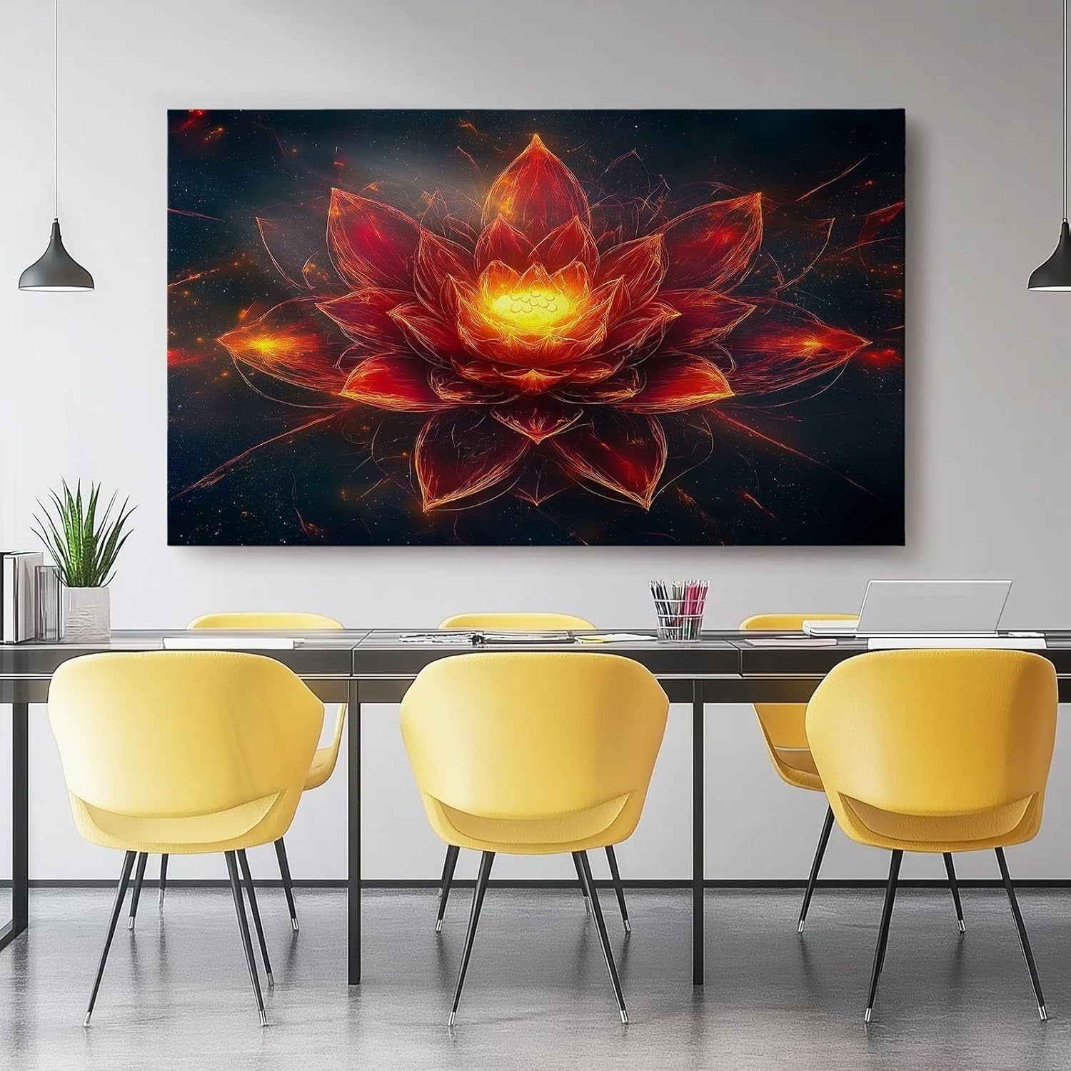 Extra Large Lotus Canvas Wall Art 100x50cm Red Orange Modern