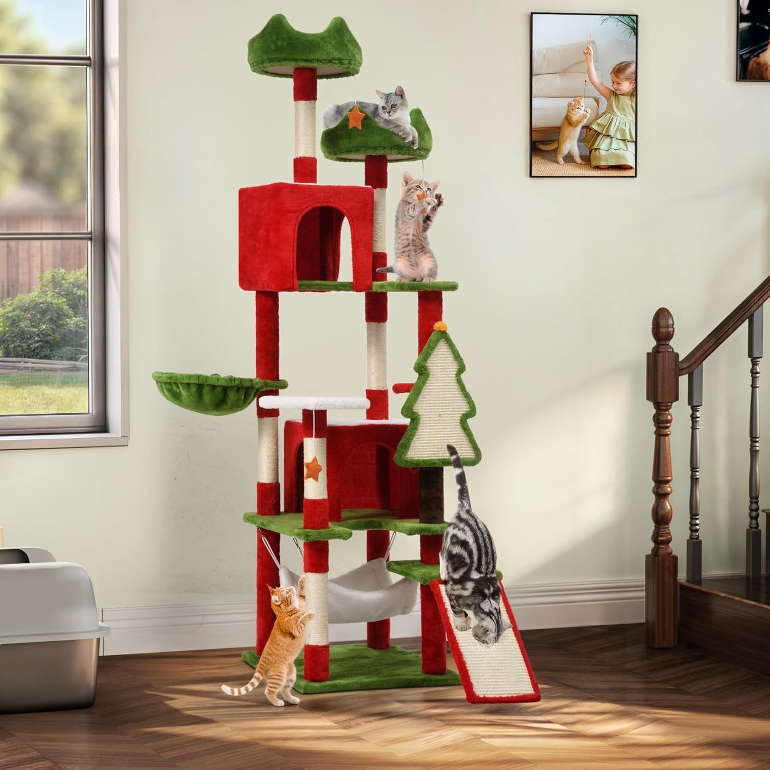 Large Cat Tree Tower 190cm Multi Level Condo Hammock Sisal Scratching Posts
