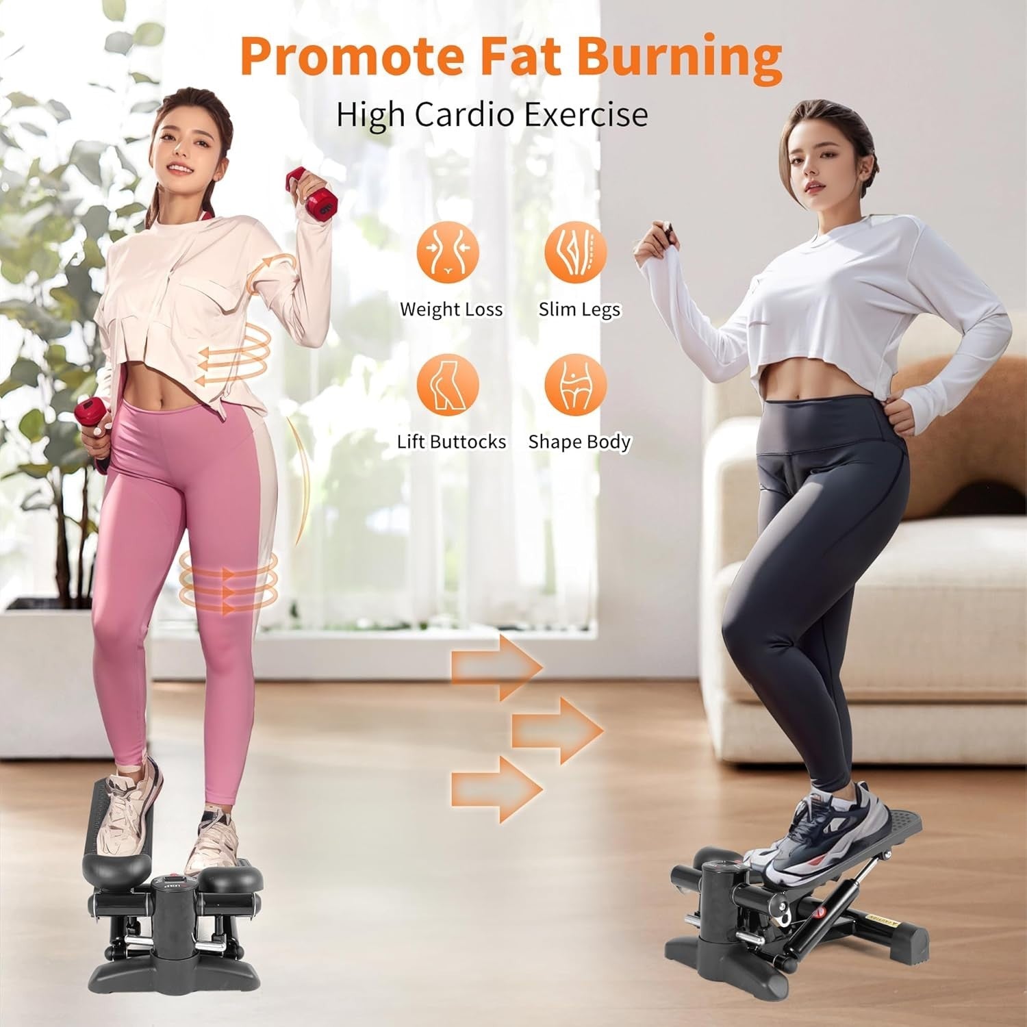 Mini Stair Stepper w/ LCD Monitor, Hydraulic System & Resistance Bands