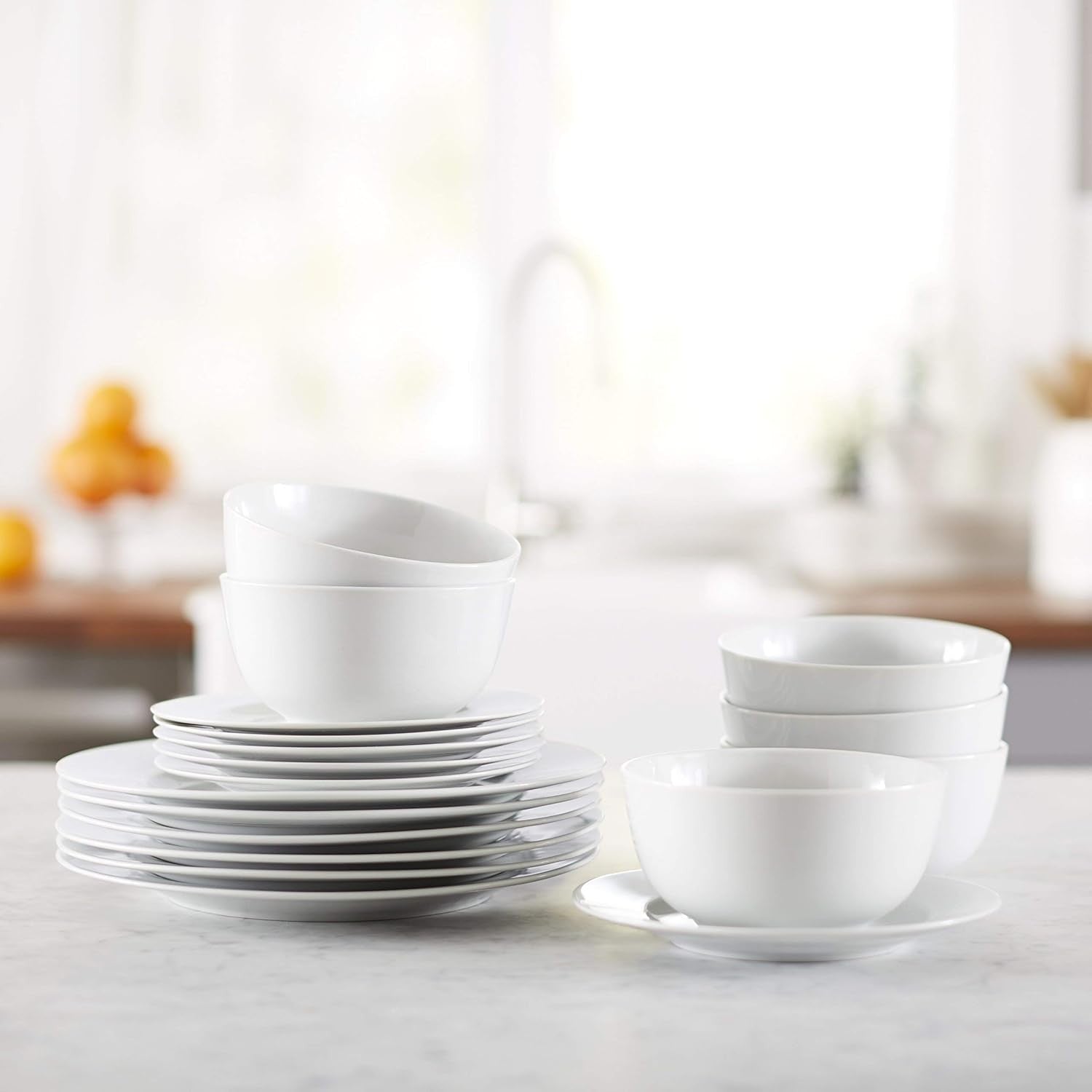 18pc Porcelain Dinnerware Set White Plates Bowls Microwave Dishwasher