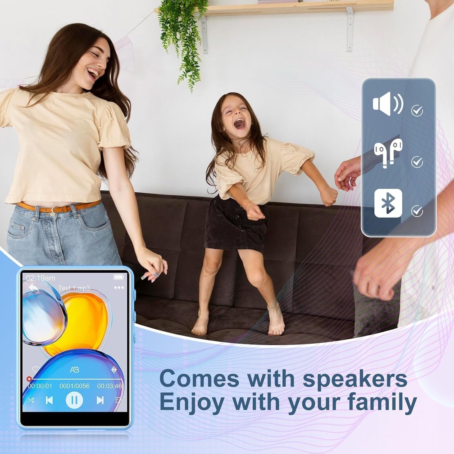 64GB Bluetooth MP3 Player Blue 2.4" Touchscreen HiFi FM