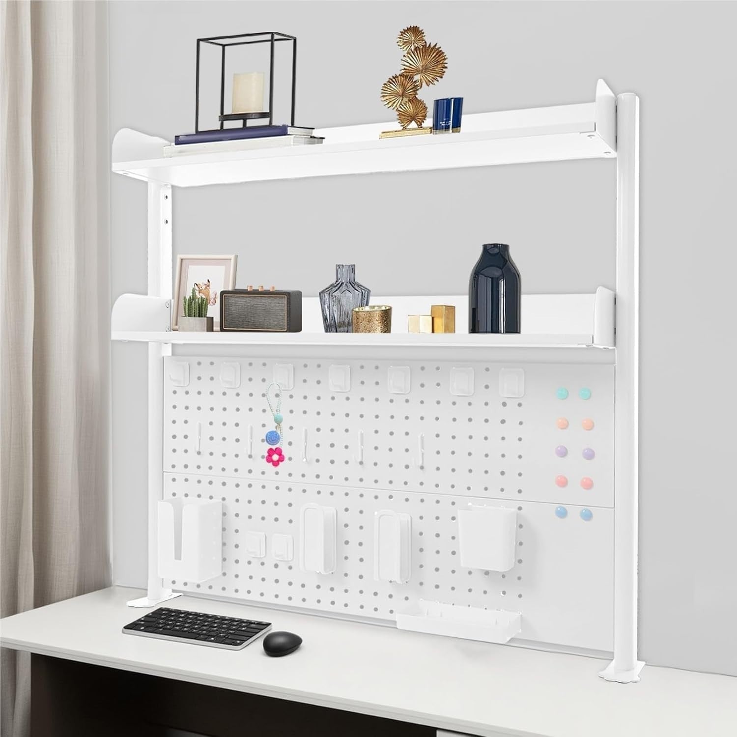Clamp-On Desk Shelf 2-Tier Pegboard Organizer Space-Saving Clip-On Bookshelf