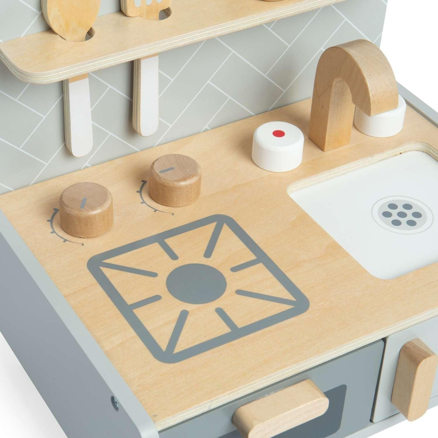 Wooden Tabletop Kids Play Kitchen Mini Pretend Cooking Toy Set