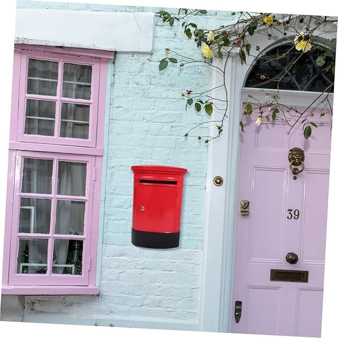 Vintage Red Wall Mount Mailbox Iron Post Box Outdoor Indoor Retro Letter Holder