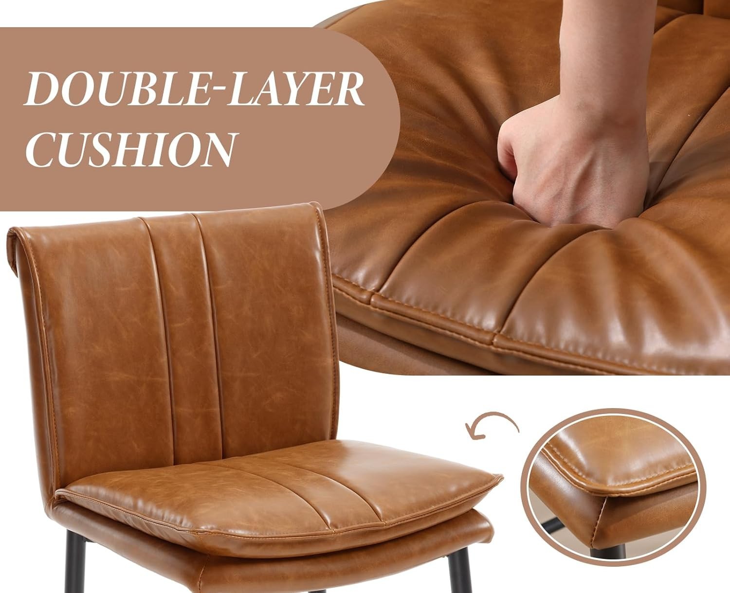 Brown Bar Stools Set of 2 – Faux Leather Counter Chairs with Footrest