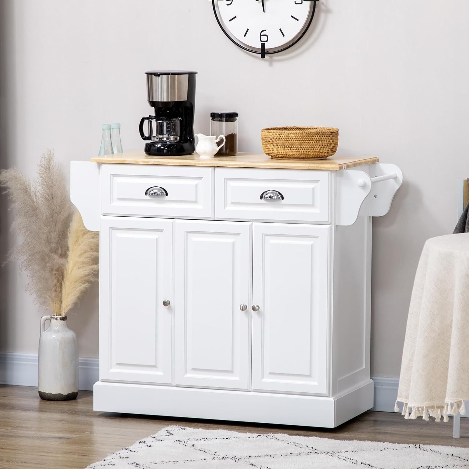 Kitchen Island Trolley with Drawers & Adjustable Shelf White 110x45x89cm