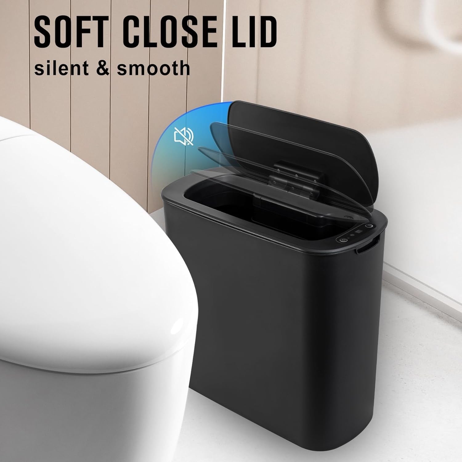 2.6G Touchless Motion Sensor Trash Can | Smart Bathroom Bin Black