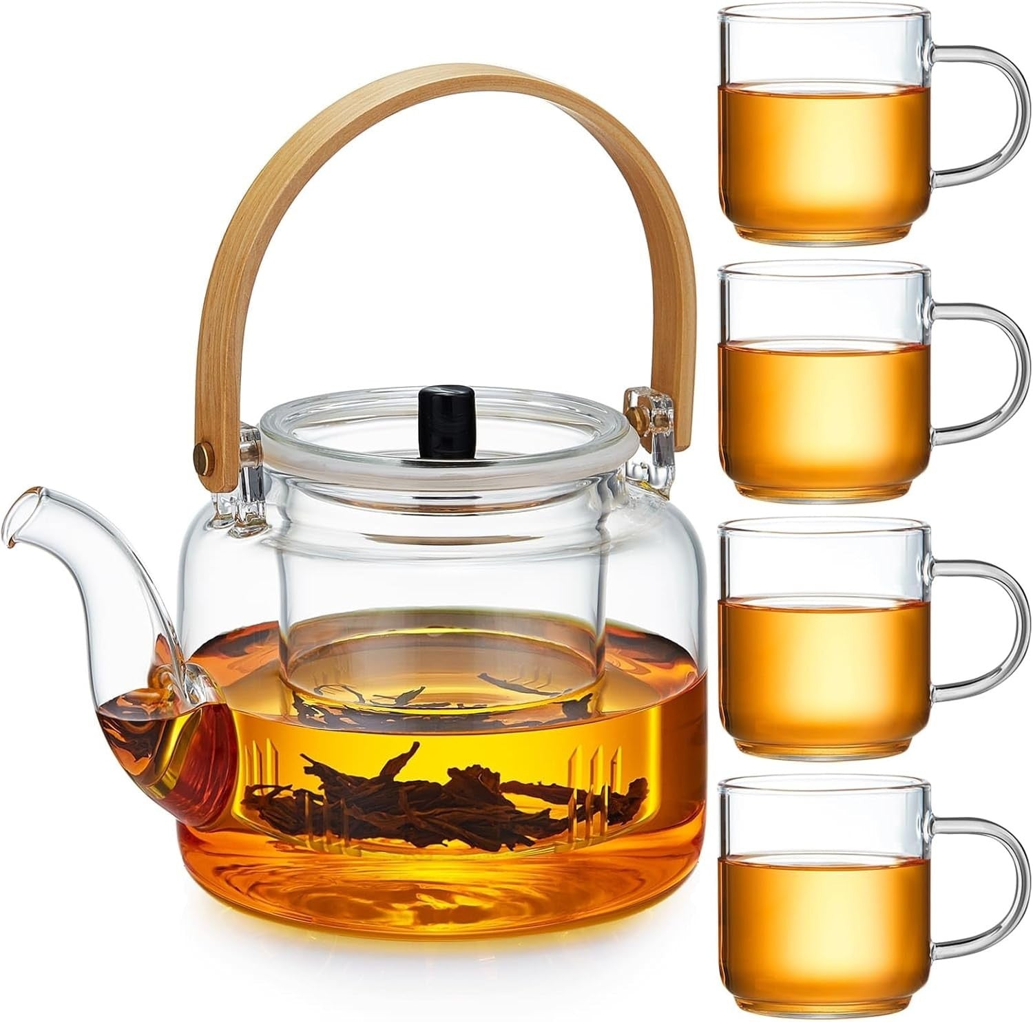 Glass Teapot Set 1100ml with Infuser 4 Cups Borosilicate Stovetop Safe