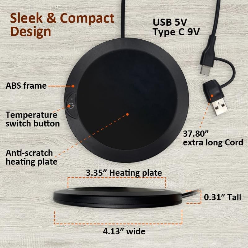 Coffee Mug Warmer 3 Temp Smart Desk Beverage Heater