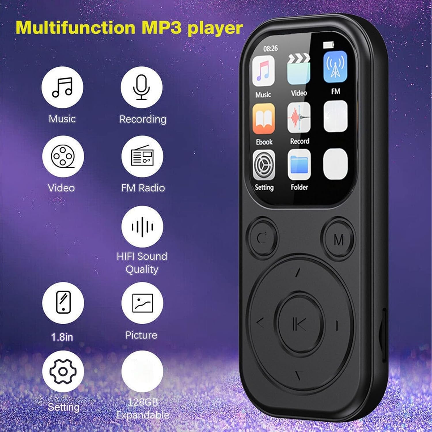 Bluetooth 5.4 64GB MP3 Player for Kids FM Radio, Recorder & 128GB Support