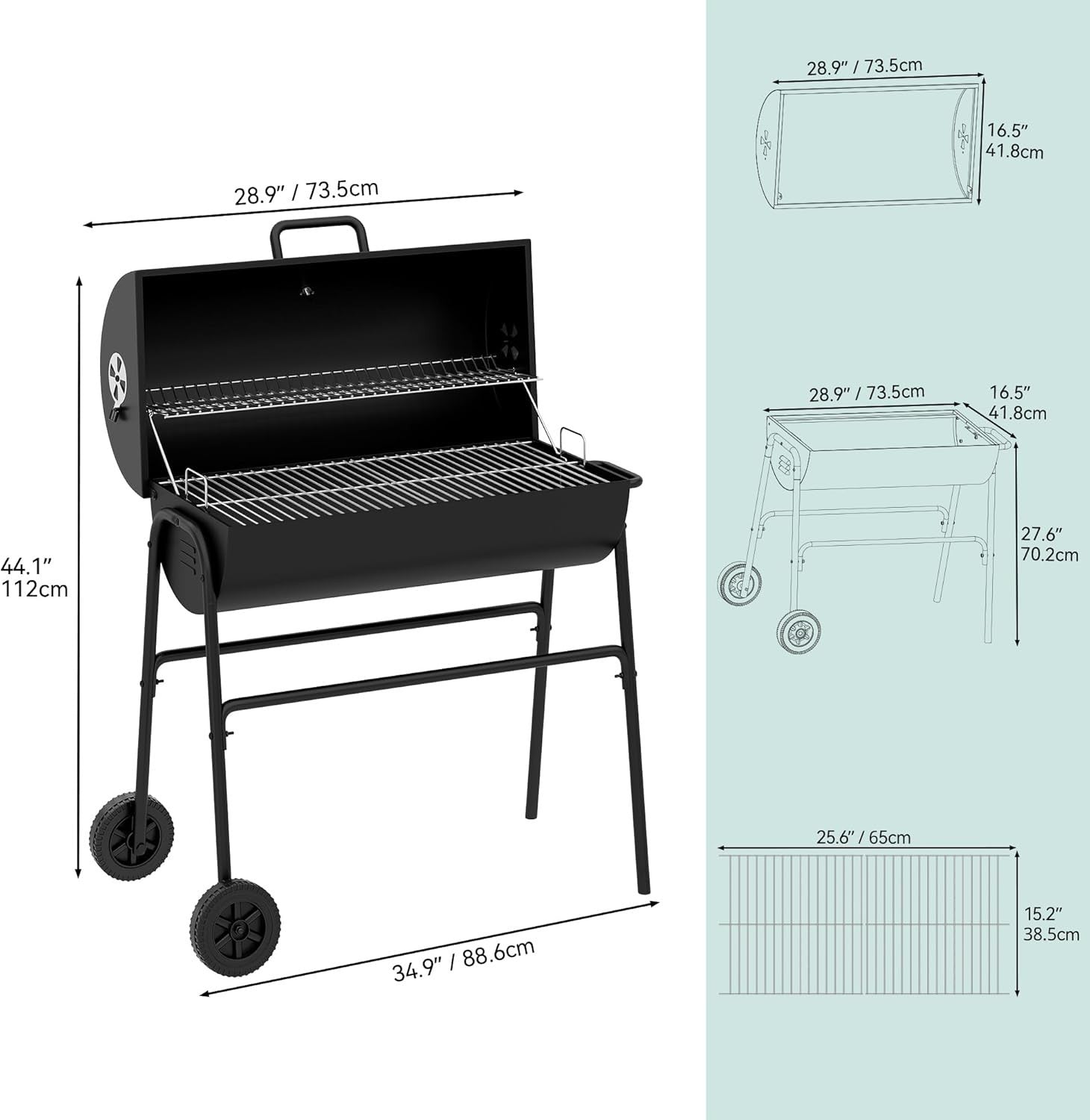 Portable Charcoal BBQ Smoker Grill | Adjustable Height, Thermometer