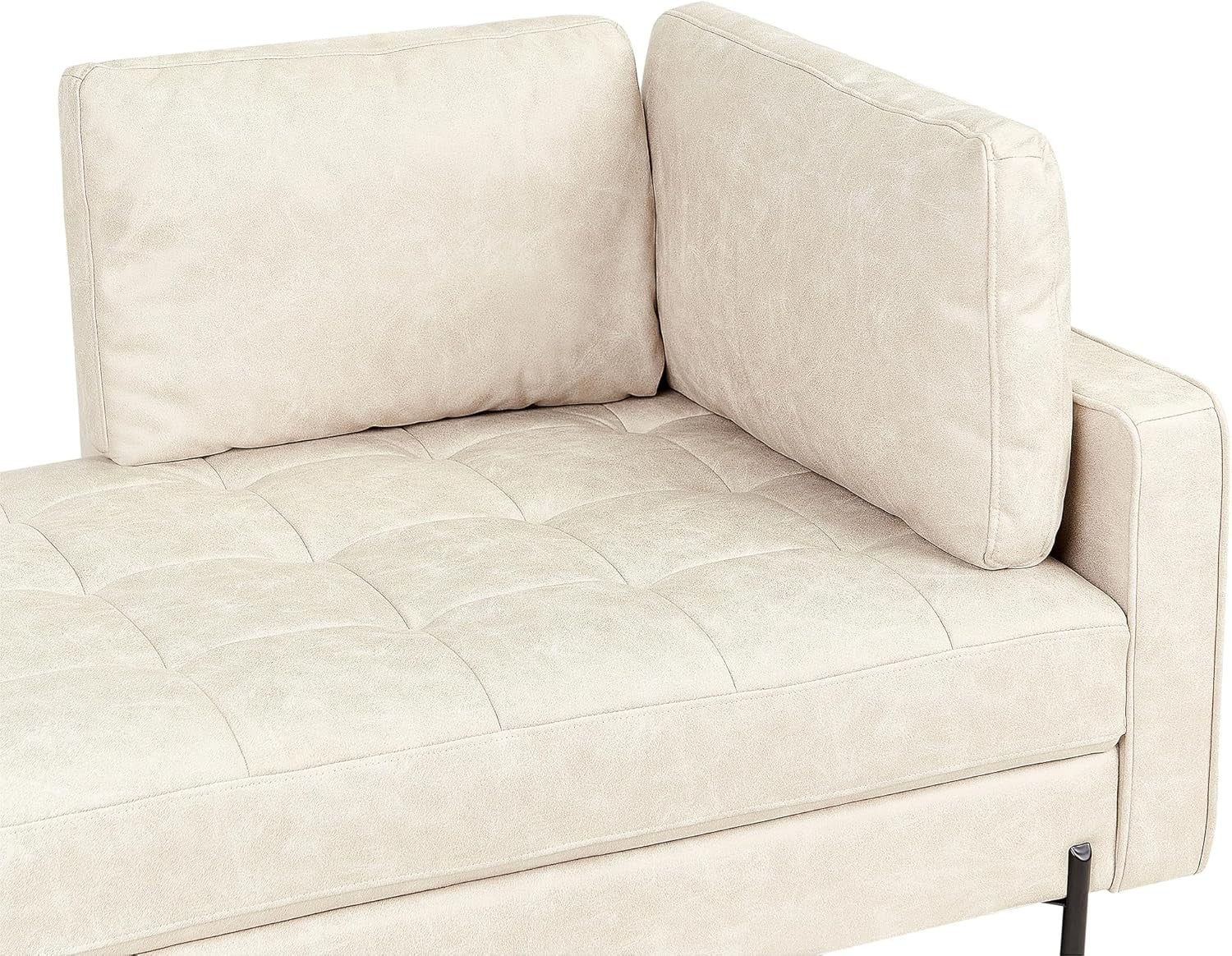 Modern Beige Faux Leather Tufted Chaise Lounge Sofa Seat for Lounge Room