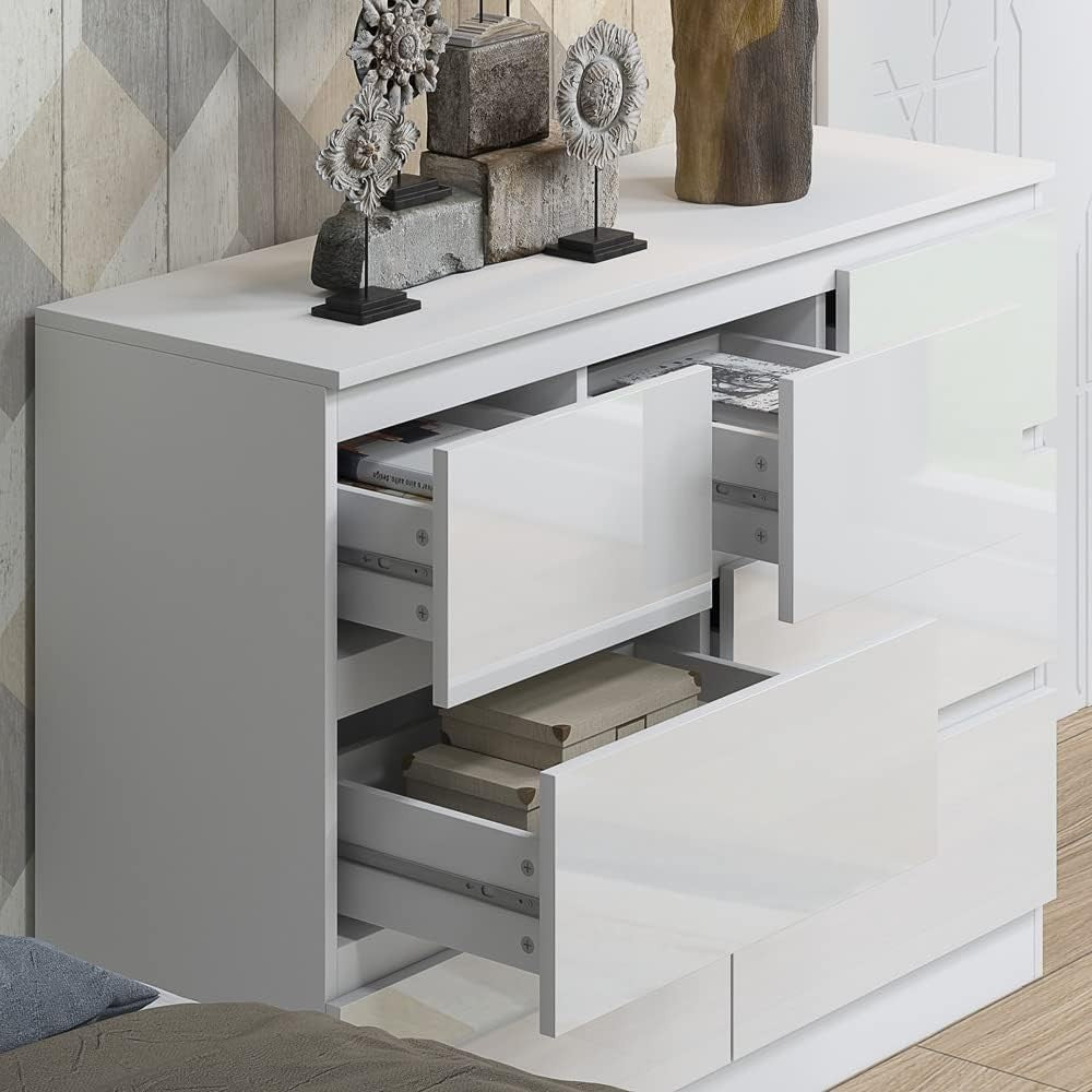 White Gloss 7 Drawer Chest Cabinet Modern Bedroom Storage Dresser