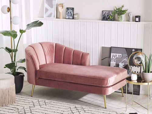 Pink Velvet Chaise Lounge Left Hand Upholstered Velvet Metal Legs Glam Retro