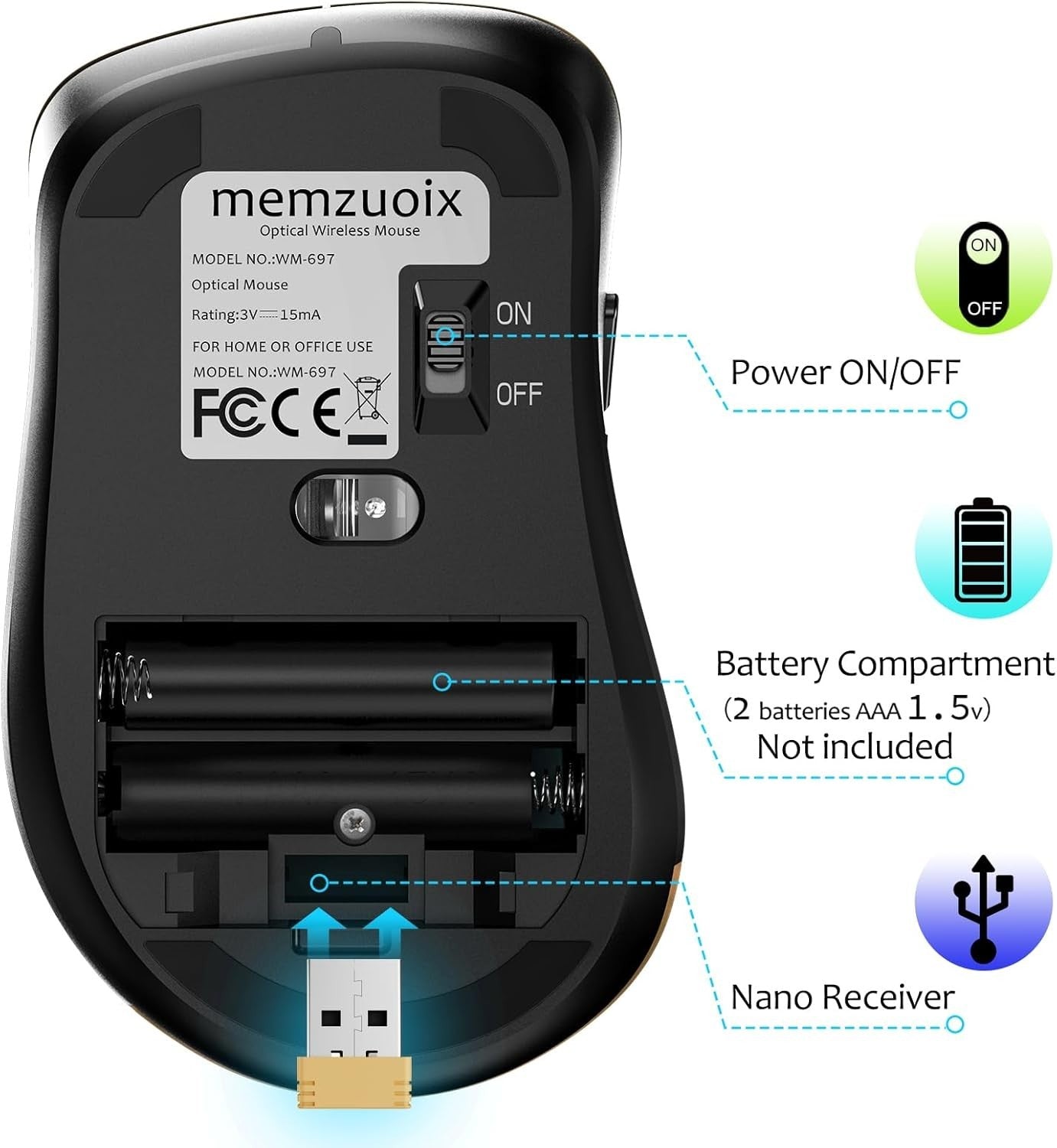 Gold Wireless Mouse 1400 DPI USB 2.4G 5-Button Ergonomic Laptop