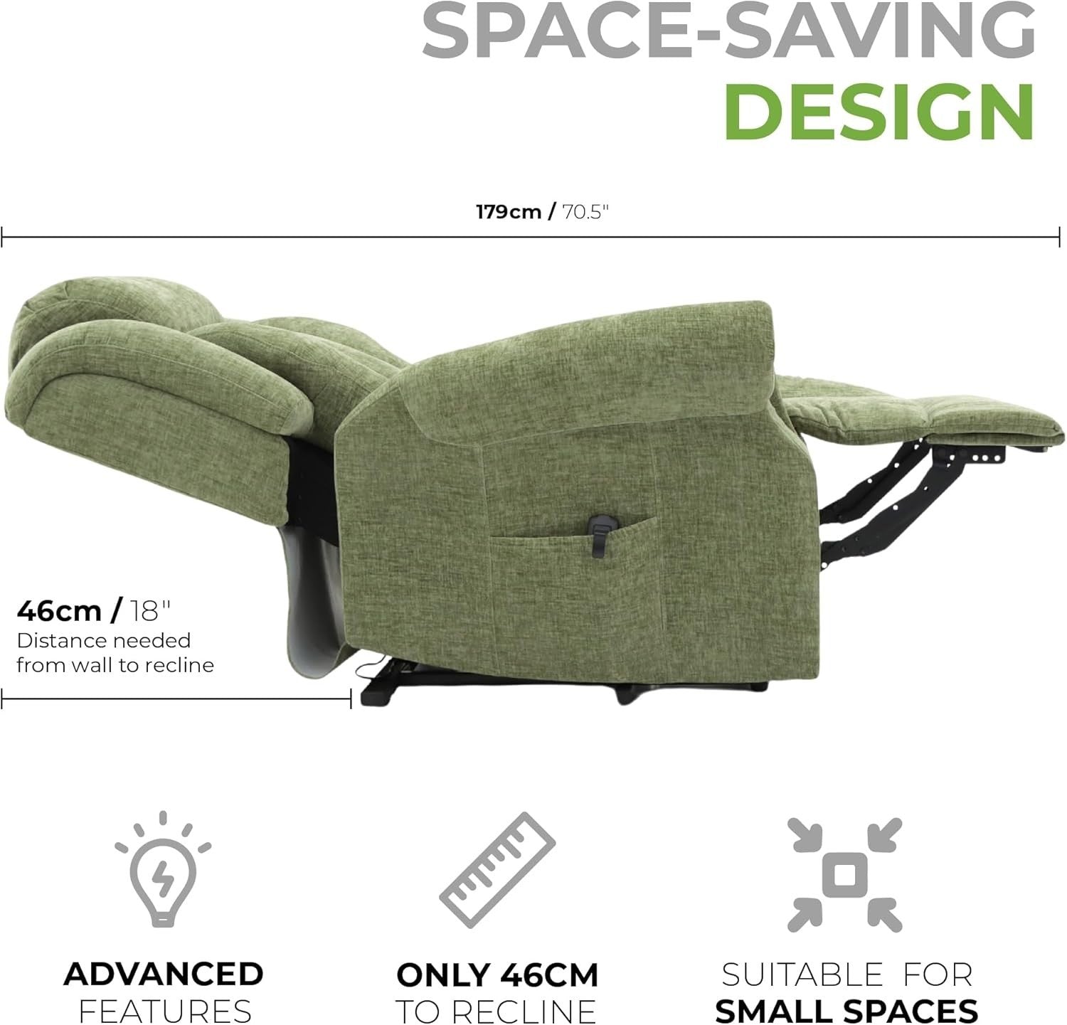 Dual Motor Lift Recliner Chair Heat Massage Fabric Riser Mobility Support Green