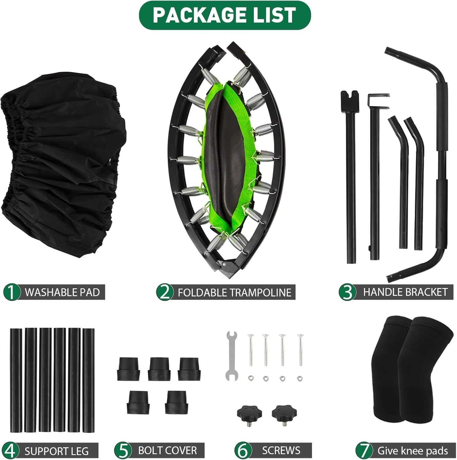 40” Foldable Fitness Trampoline Indoor Rebounder Adjustable Handle 400lbs