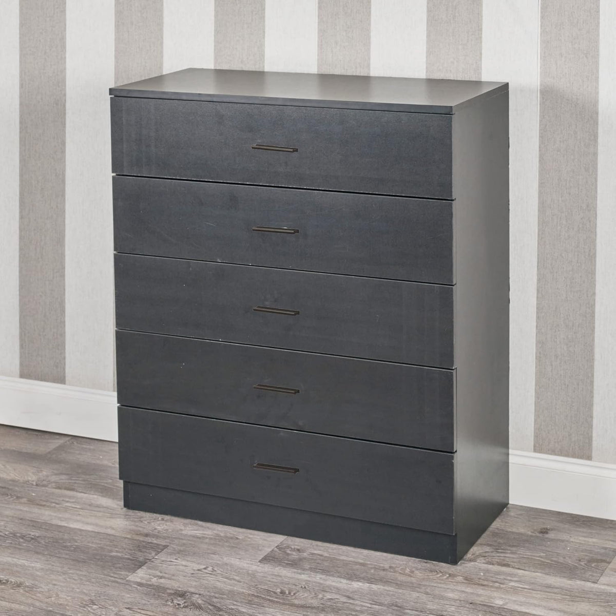 Tall Chest of Drawers Black 5 Drawer Storage Cabinet for Bedroom Hallway