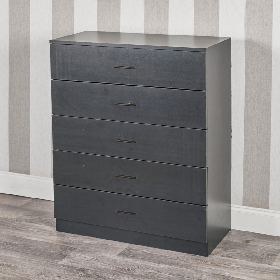 Tall Chest of Drawers Black 5 Drawer Storage Cabinet for Bedroom Hallway