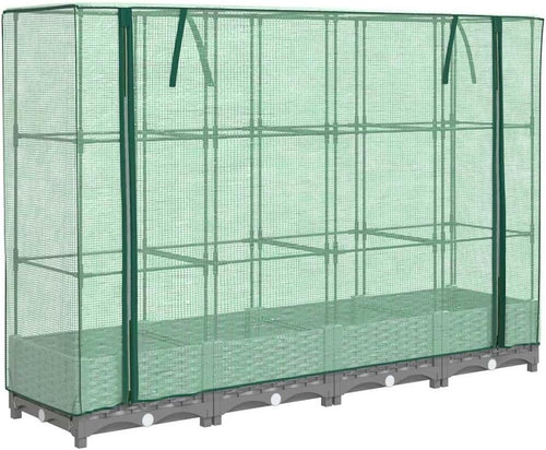 Extra Large Light Grey Rattan Look Raised Garden Bed with Greenhouse Cover