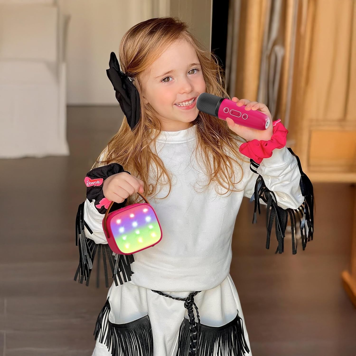 Kids Karaoke Machine 2 Wireless Mics Bluetooth LED Speaker
