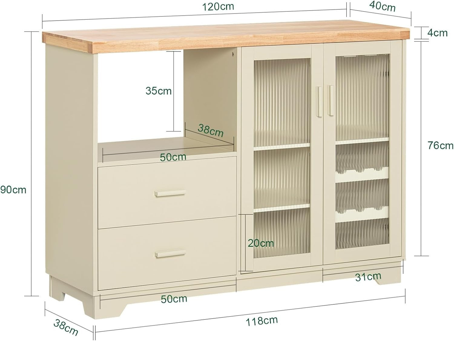Kitchen Sideboard Cabinet with Microwave Shelf & Wine Rack Beige 120x40cm