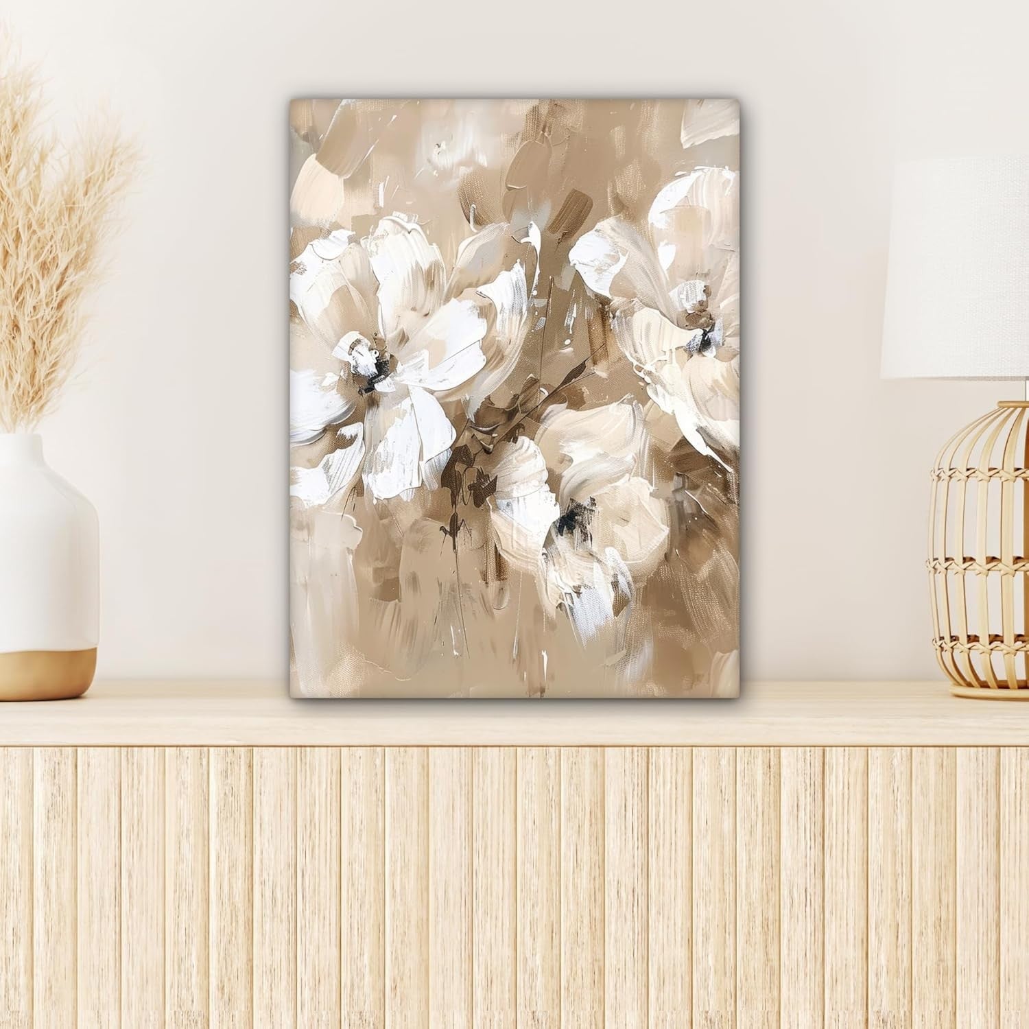 Beige Watercolor Flower Canvas Wall Art 30x40cm Framed