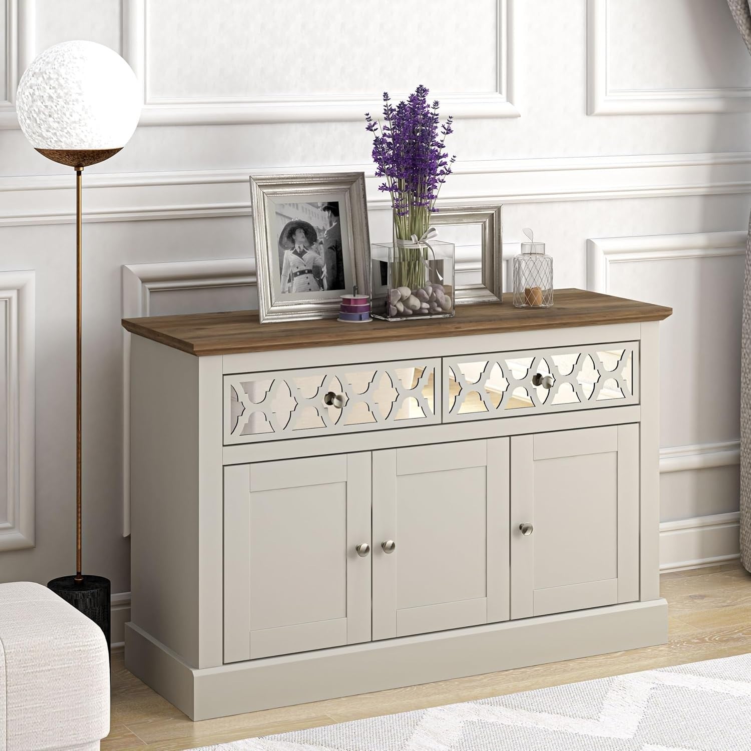 Luxury Sideboard Cabinet Grey Oak Storage Drawers Modern Living Room Unit