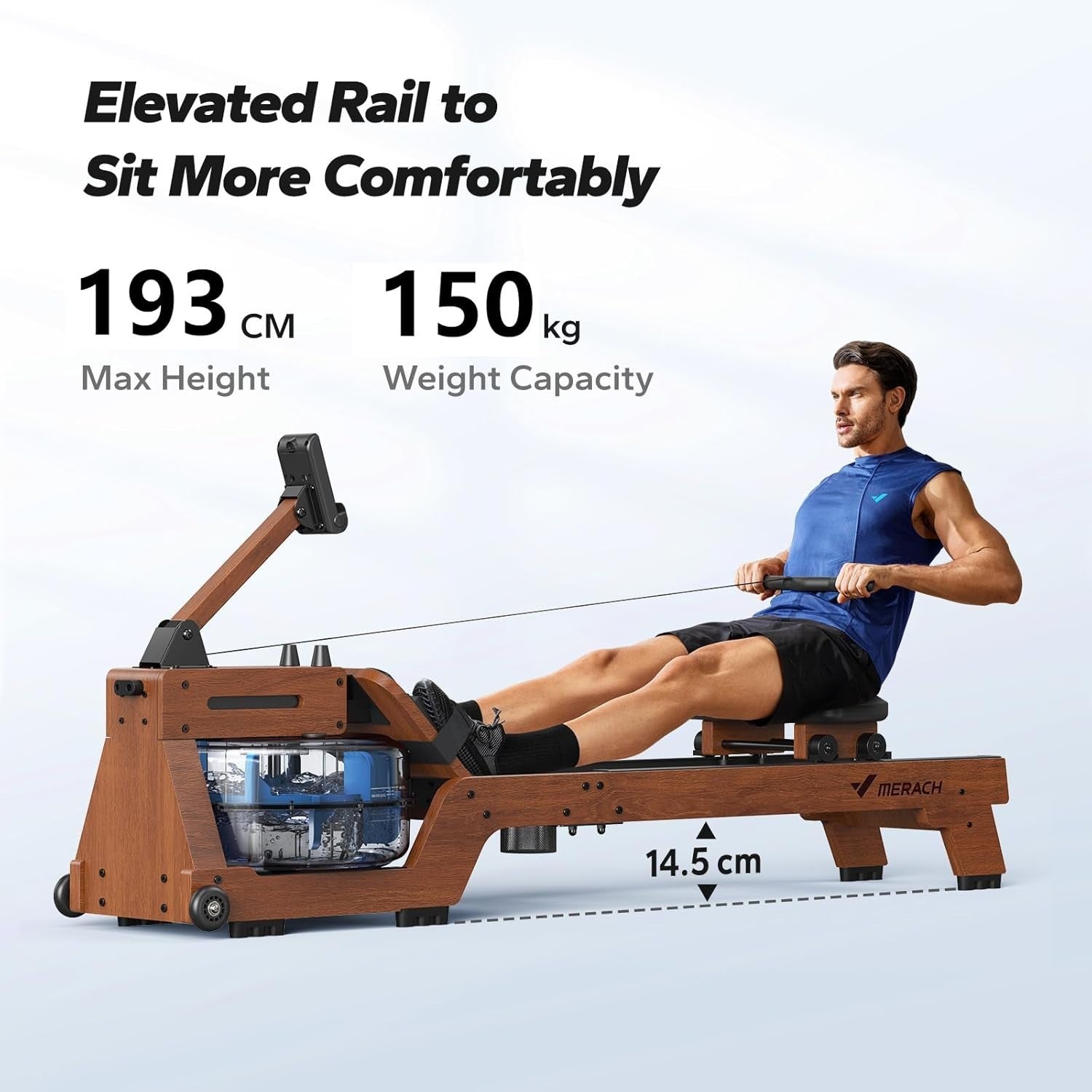 Wood Water Rowing Machine 6-Level Resistance 22L Tank Quiet App Compatible Home