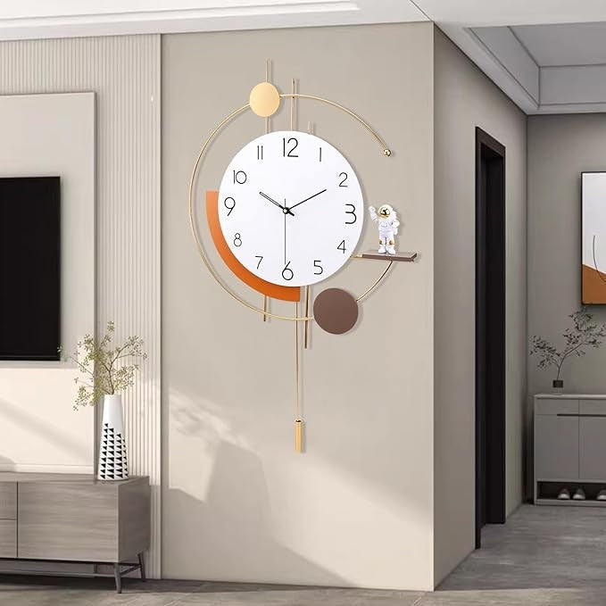 Modern Gold Large Wall Clock 19in Silent Non-Ticking Pendulum Decor Home